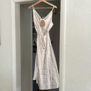 Ivory Jacquard Print Midi Cowl neck slip dress